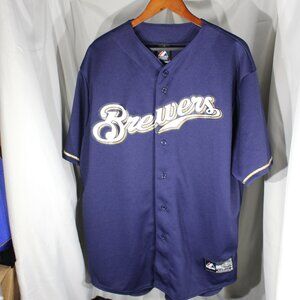 Majestic MLB Milwaukee Brewers Blue Button Down Jersey - Size XL